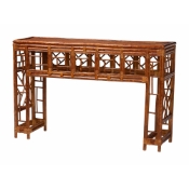 bali & pari Wahid Marbled Tortoise Natural Rattan Console Table - Handcrafted Wicker Accent Table with Coastal Boho Style for Entryway or Living Room